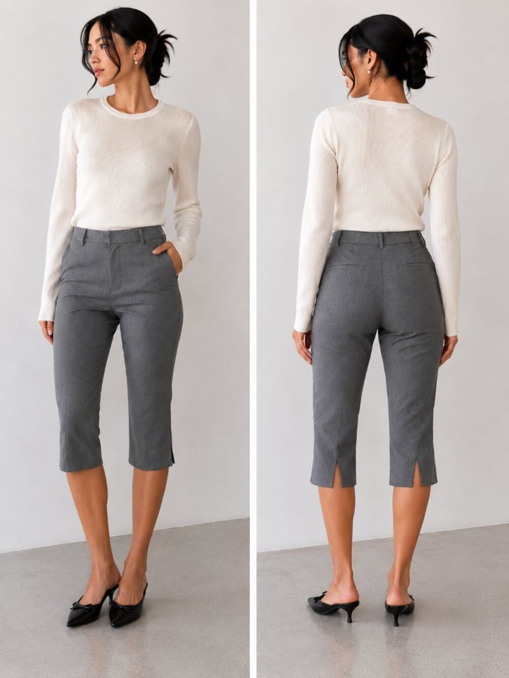Sandy Liang Melvin Capri Length Trouser Pant in Grey NWT Wool Blend